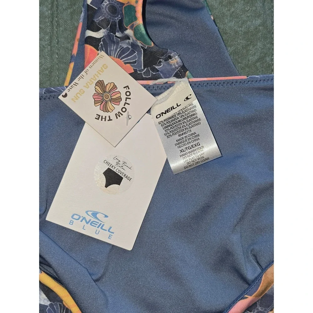 NWT‎ O'Neill Bikini Bottoms Blue Jadia Floral High Waist Cheeky SZ XL SP4474098